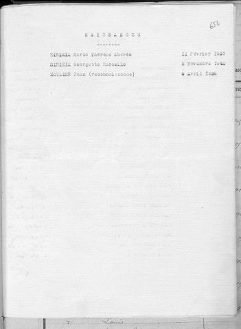 Tables décennales des naissances (1933-1942)