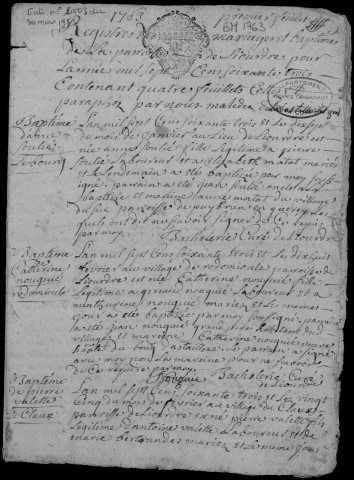 Baptêmes, mariages, sépultures (1763-1792)