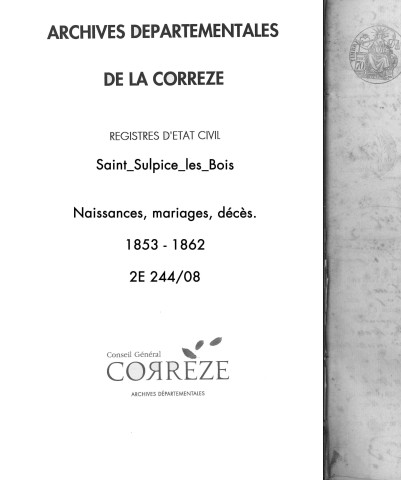 Naissances, mariages, décès (1853-1862)