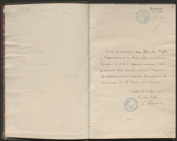 Délibérations du conseil municipal. 03 mai 1908-12 avril 1925