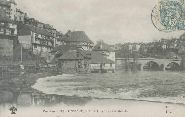 Uzerche : "Corrèze - 38 - Uzerche, le pont Turgot et ses abords".