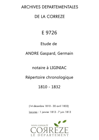 Répertoire chronologique : 14 décembre 1810-30 avril 1832