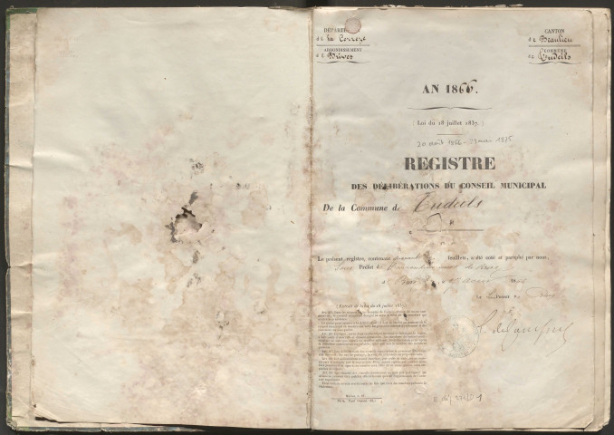 Délibérations du conseil municipal. 20 août 1866-23 mai 1875
