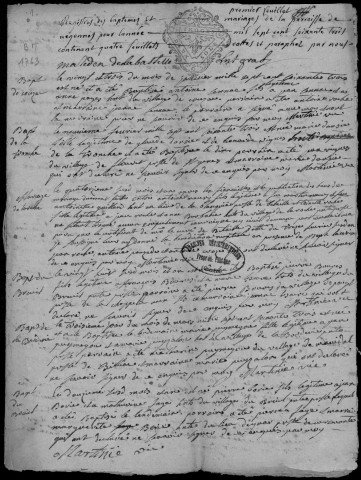 Baptêmes, mariages, sépultures (1763-1792)