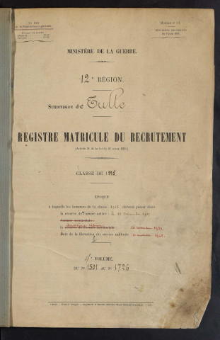 Classe 1915 : matricules 1501 à 1728.