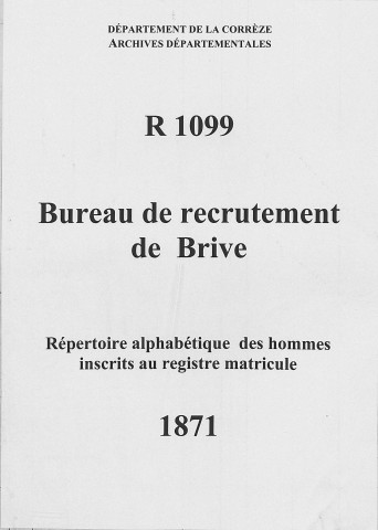 Classe 1871 : table alphabétique.