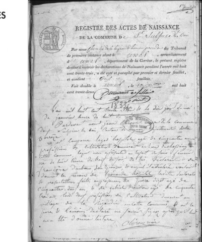 Naissances, mariages, décès (1833-1842)