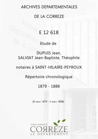 Répertoire chronologique : 8 mars 1879-5 mars 1888