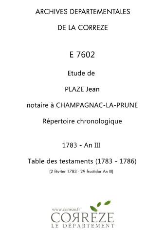 Répertoire chronologique : 2 février 1783-29 fructidor an III