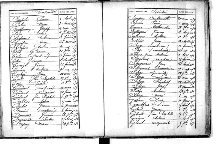 Tables décennales des décès (1873-1882)