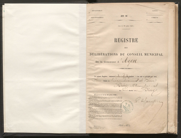 Délibérations du conseil municipal. 20 décembre 1868-26 mai 1878