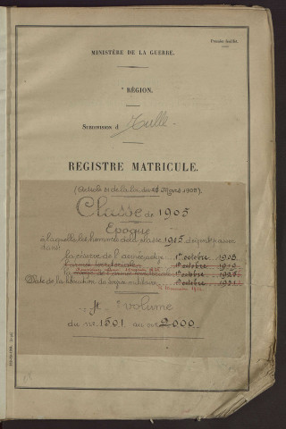 Classe 1905 : matricules 1501 à 2000.