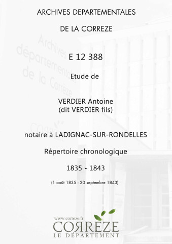 Répertoire chronologique : 1 août 1835-20 septembre 1843