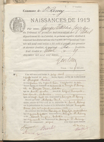 Naissances, mariages, décès (1913-1922).