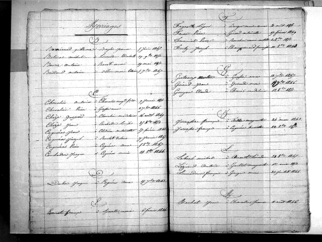 Tables décennales des mariages (1843-1852)