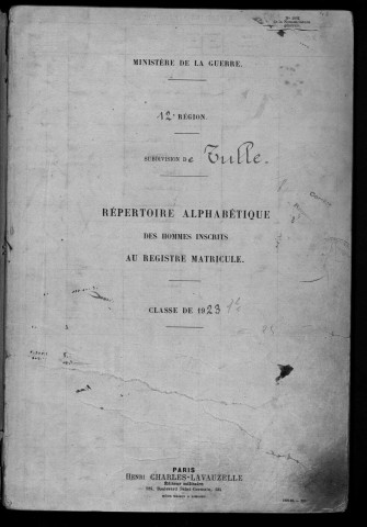 Classe 1923 : table alphabétique.