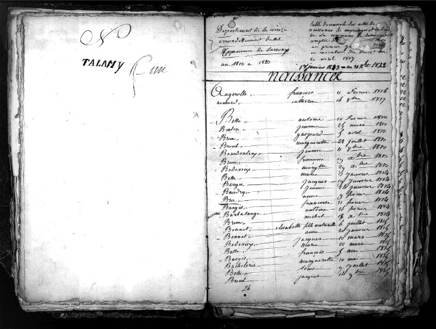 Tables décennales des naissances (1813-1822)