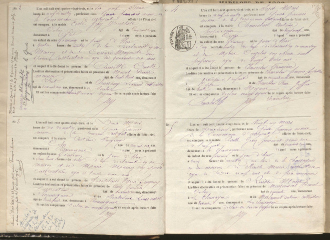 Naissances, mariages, décès (1883-1892)