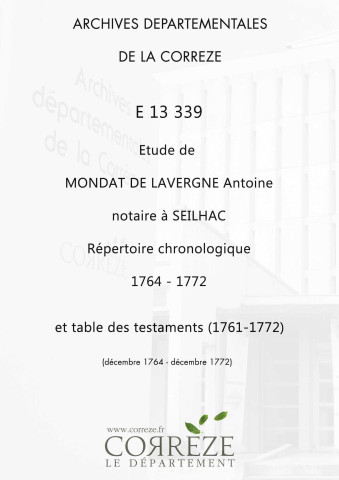 Répertoire chronologique : décembre 1764-décembre 1772
