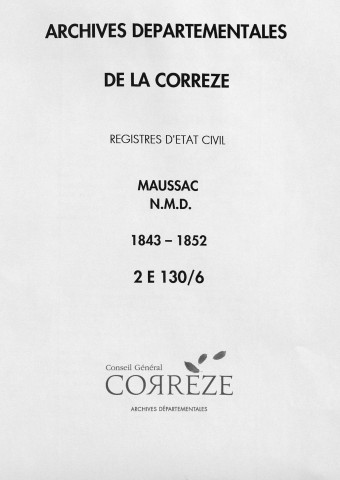 Naissances, mariages, décès (1843-1852)