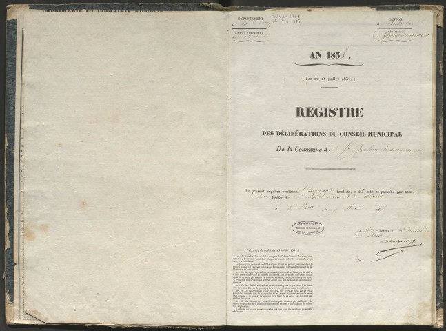 Délibérations du conseil municipal. 1er juillet 1838-6 octobre 1848
