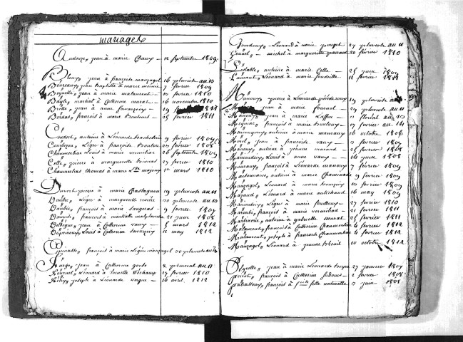 Tables décennales des mariages (1803-1812)