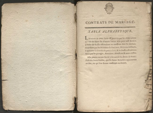 Table des contrats de mariage
