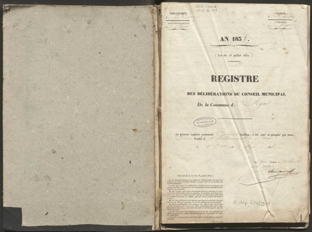 Délibérations du conseil municipal. 05 mai 1839-23 août 1857