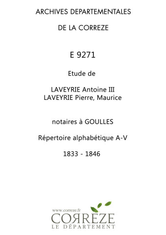 Répertoire chronologique et alphabétique : 1833-1846