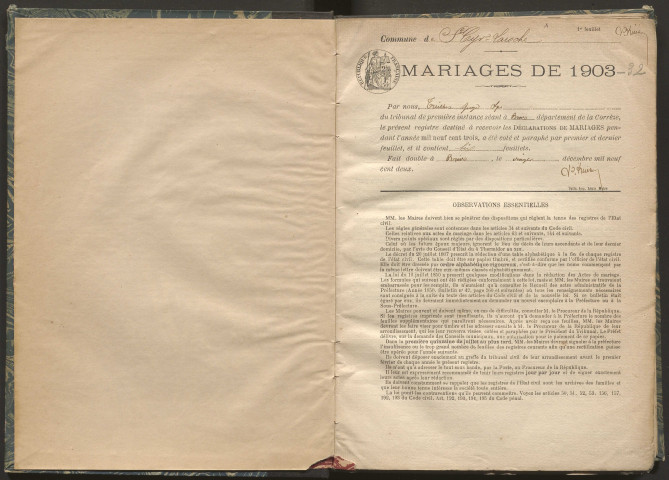 Mariages (1903-1932).