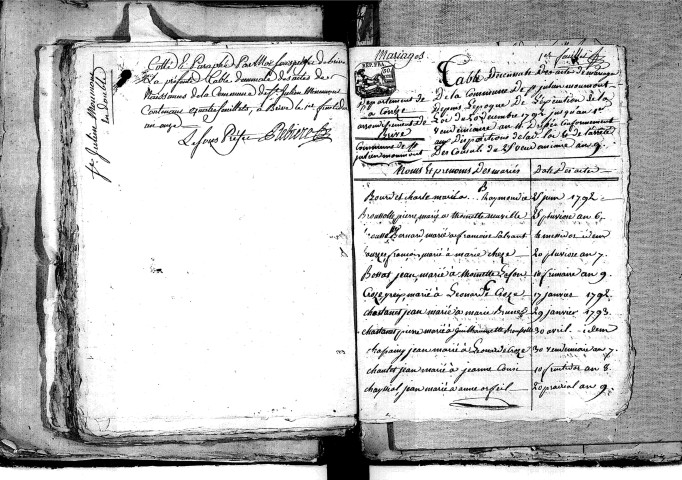 Tables décennales des mariages (1792-1802)