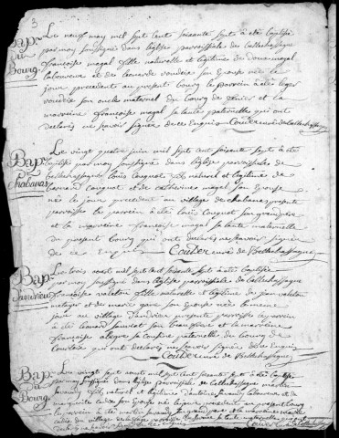 Baptêmes, mariages, sépultures (1764-1792)