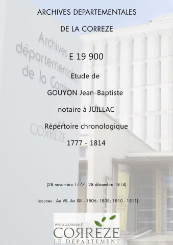 Répertoire chronologique : 28 novembre 1777-28 décembre 1814