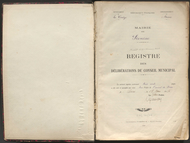Délibérations du conseil municipal. 14 août 1938-11 mars 1971