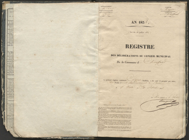 Délibérations du conseil municipal. 06 janvier 1839-27 septembre 1860