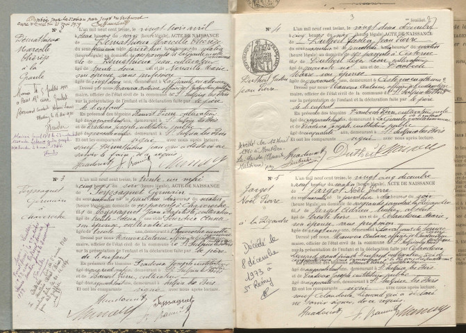 Naissances, mariages, décès (1913-1922).