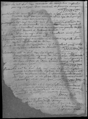 Baptêmes, mariages, sépultures (1692-1725)