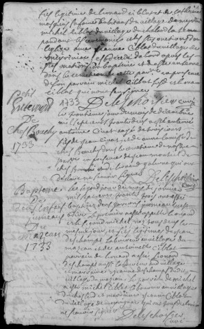 Baptêmes, mariages, sépultures (1733-1742)