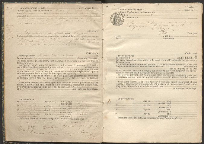 Mariages (1903-1932).