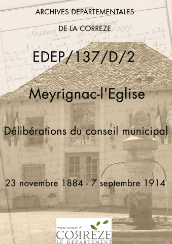 Délibérations du conseil municipal. 23 novembre 1884-7 septembre 1914