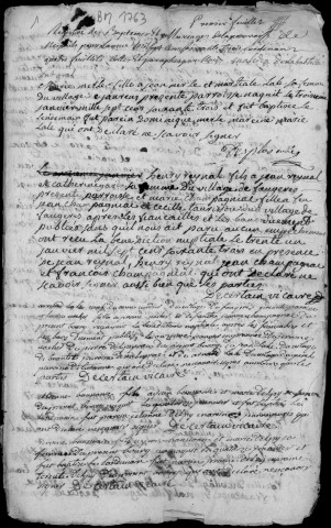 Baptêmes, mariages, sépultures (1763-1778)