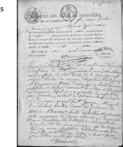 Naissances, mariages, décès (1823-1832)