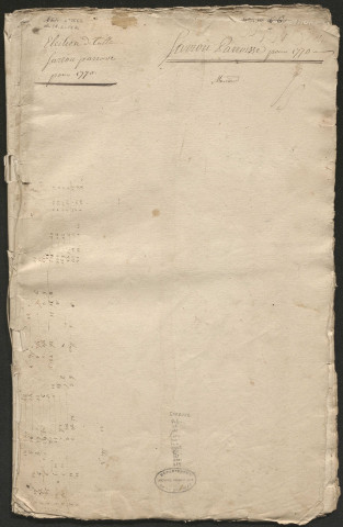Relevé de l'arpentement général des fonds, [canevas]. 1770-1789