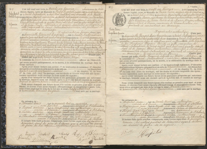 Mariages (1903-1921).