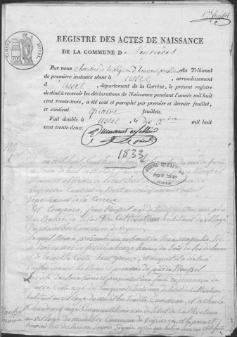 Naissances, mariages, décès (1833-1842)