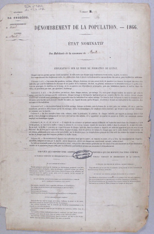 Population : listes nominatives (1866-1901), mouvements de population (1889-1891).