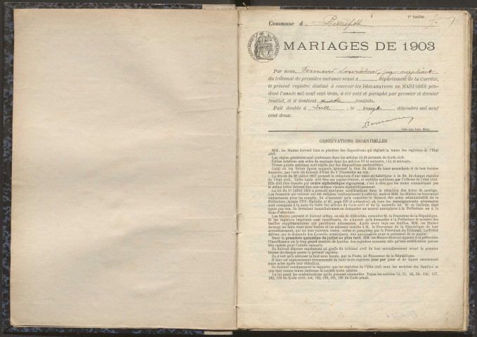 Mariages (1903-1921).