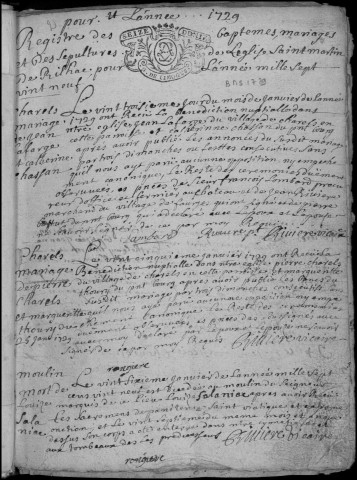 Baptêmes, mariages, sépultures (1725-1739)