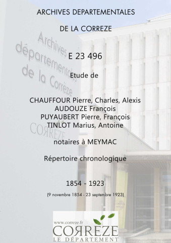 Répertoire chronologique : 9 novembre 1854-23 septembre 1923