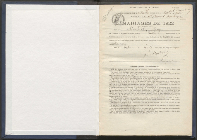 Mariages (1922-1932).
